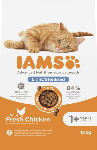 IAMS Advanced Nutrition Light/Sterilised Cat Food with Fresh Chicken 10kg